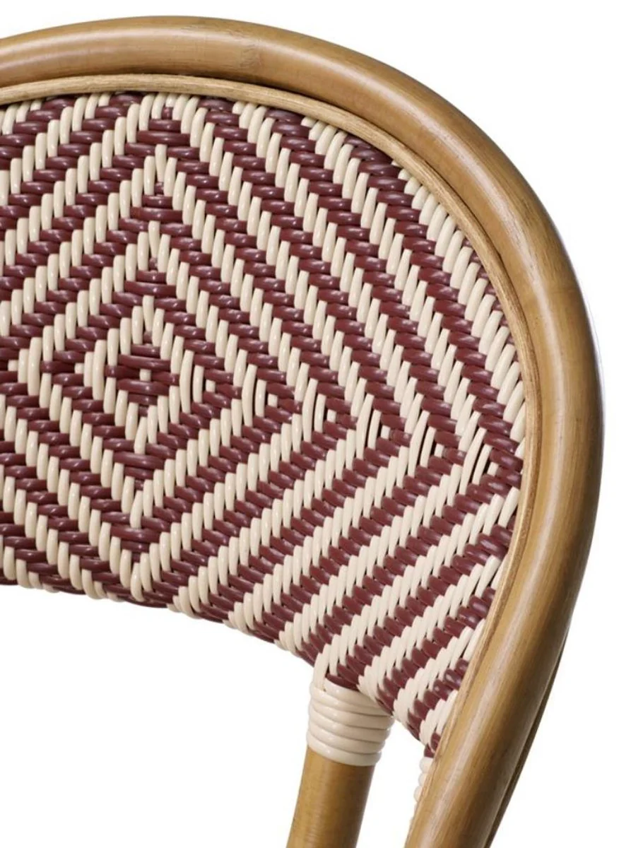 Luxus Rattanstuhl Naturfarben / Burgundy / Weiß 46 x 60 x H. 83 cm - Wintergarten Möbel