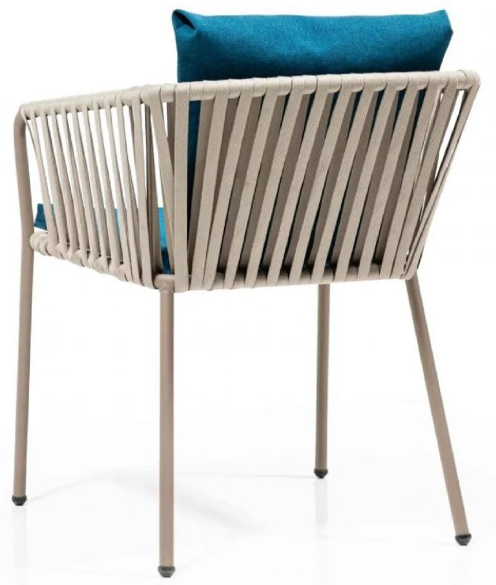 Luxus Gartenstuhl Set Blau / Grau / Beige 50 x 45 x H. 73 cm - Moderne Gartenstühle mit Armlehnen - Garten & Gastronomie Möbel