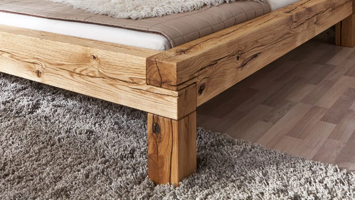 Luxus Doppelbett Naturfarben - Verschiedene Größen - Massivholz Bett mit Kopfteil und Matratze - Schlafzimmer Möbel - Hotel Möbel - Luxus Möbel - Luxus Einrichtung