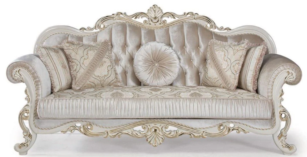 Luxus Barock Wohnzimmer Set Mehrfarbig / Weiß / Gold - 2 Sofas & 2 Sessel & 1 Couchtisch - Wohnzimmer Möbel im Barockstil - Edel & Prunkvoll