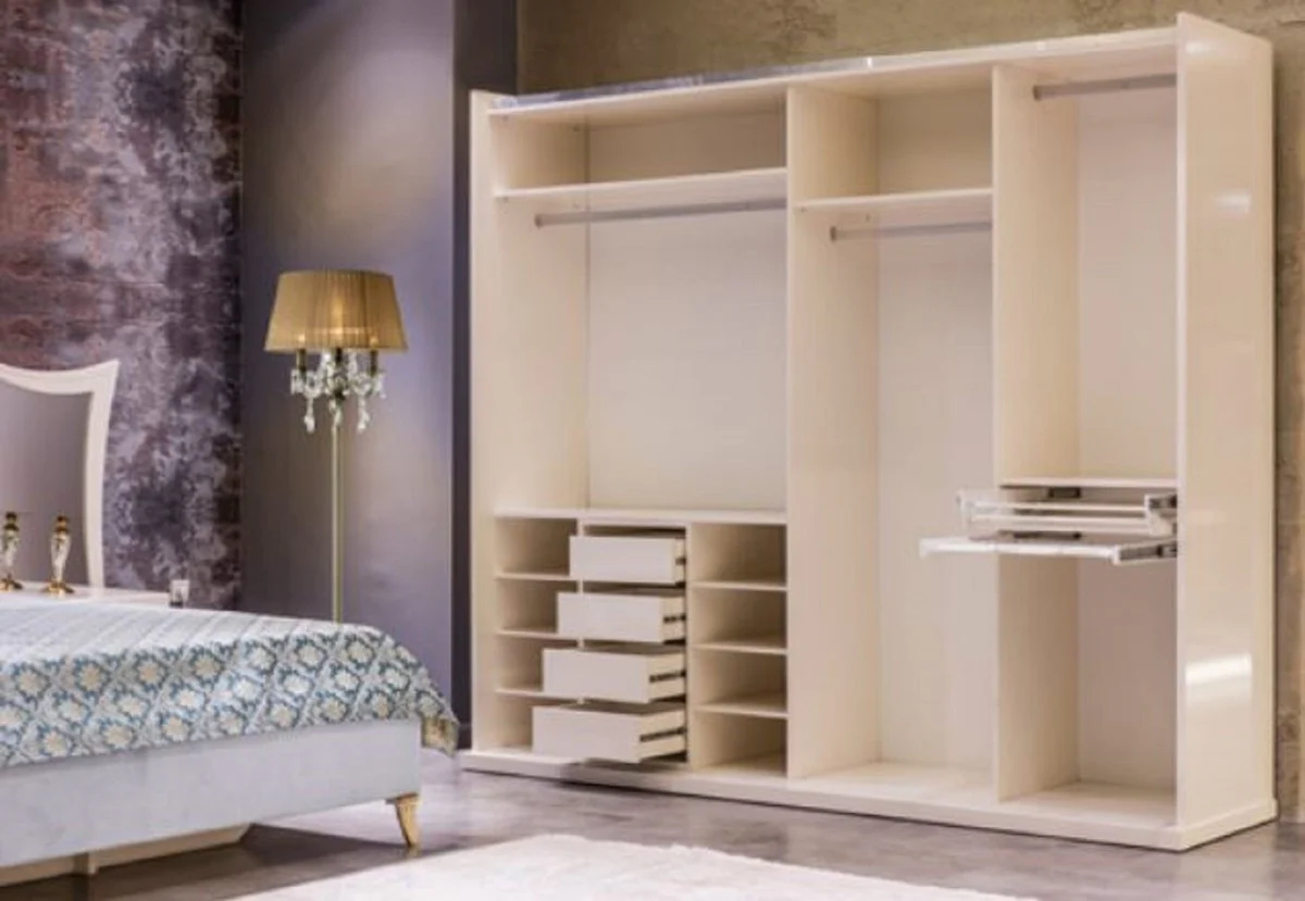 Luxus Barock Schlafzimmerschrank Weiß / Gold - Massivholz Kleiderschrank - Barock Schlafzimmer Möbel - Edel & Prunkvoll