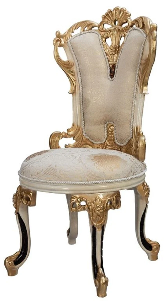 Luxus Barock Esszimmerstuhl 6er Set Weiß / Creme / Beige / Schwarz / Gold - Barockstil Küchenstühle mit Muster - Luxus Esszimmer Möbel im Barockstil - Barock Esszimmer Möbel