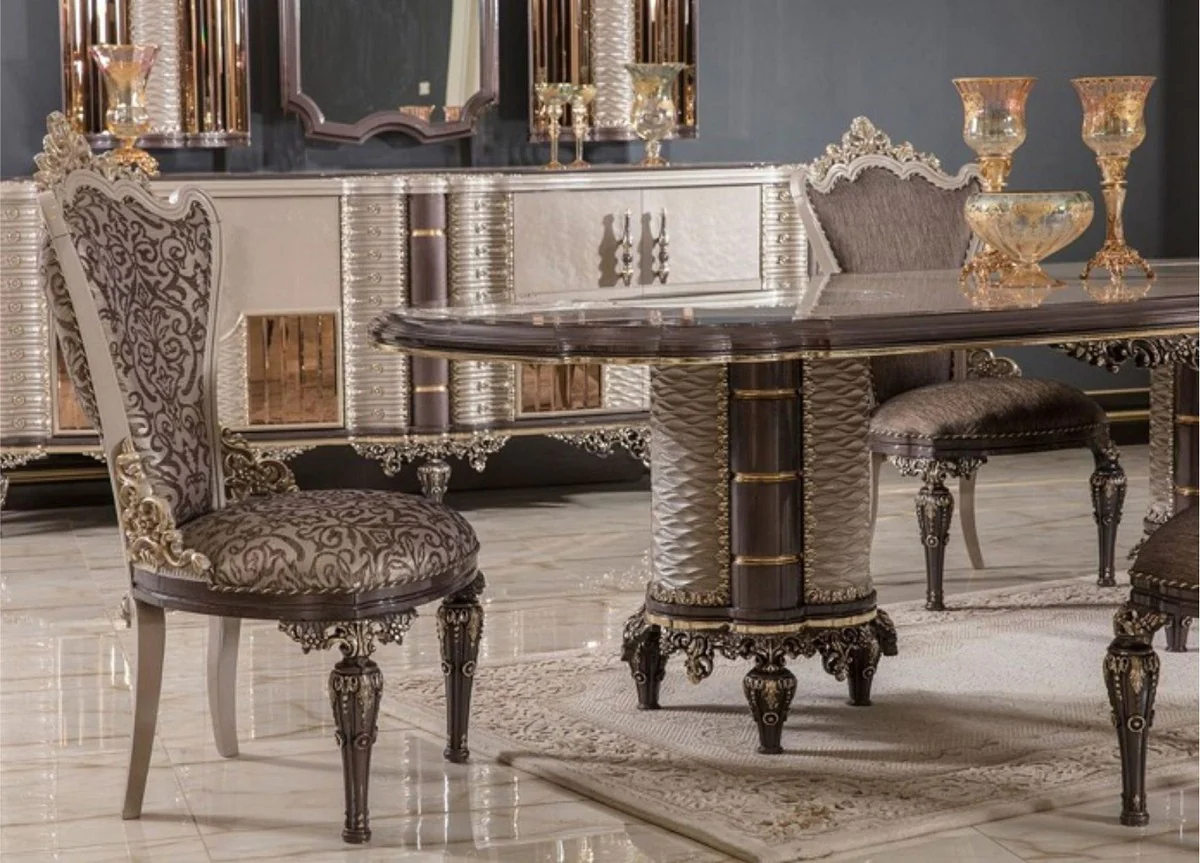 Luxus Barock Esszimmer Stuhl 8er Set Grau / Braun / Gold H. 110 cm - Barock Esszimmer Möbel