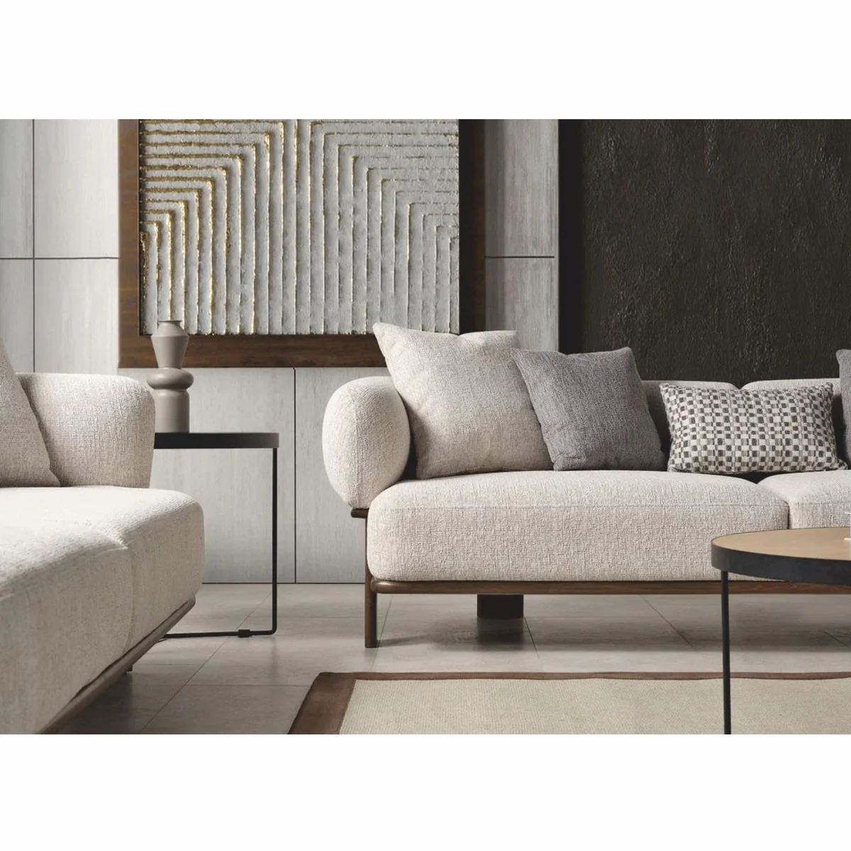 Luxus Wohzimmer & Hotel Sofa Hellgrau / Dunkelbraun 230 cm - Luxus Möbel