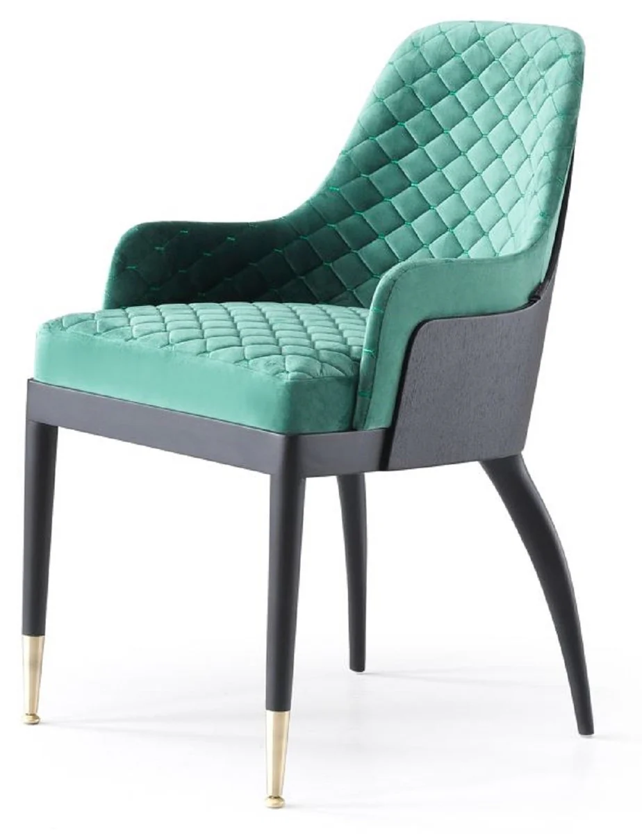 Luxus Esszimmerstuhl 6er Set mit Armlehnen Grün / Schwarz / Messing 55 x 59 x H. 88 cm - Esszimmer Möbel - Restaurant Möbel - Esszimmer Einrichtung - Luxus Möbel - Luxus Einrichtung