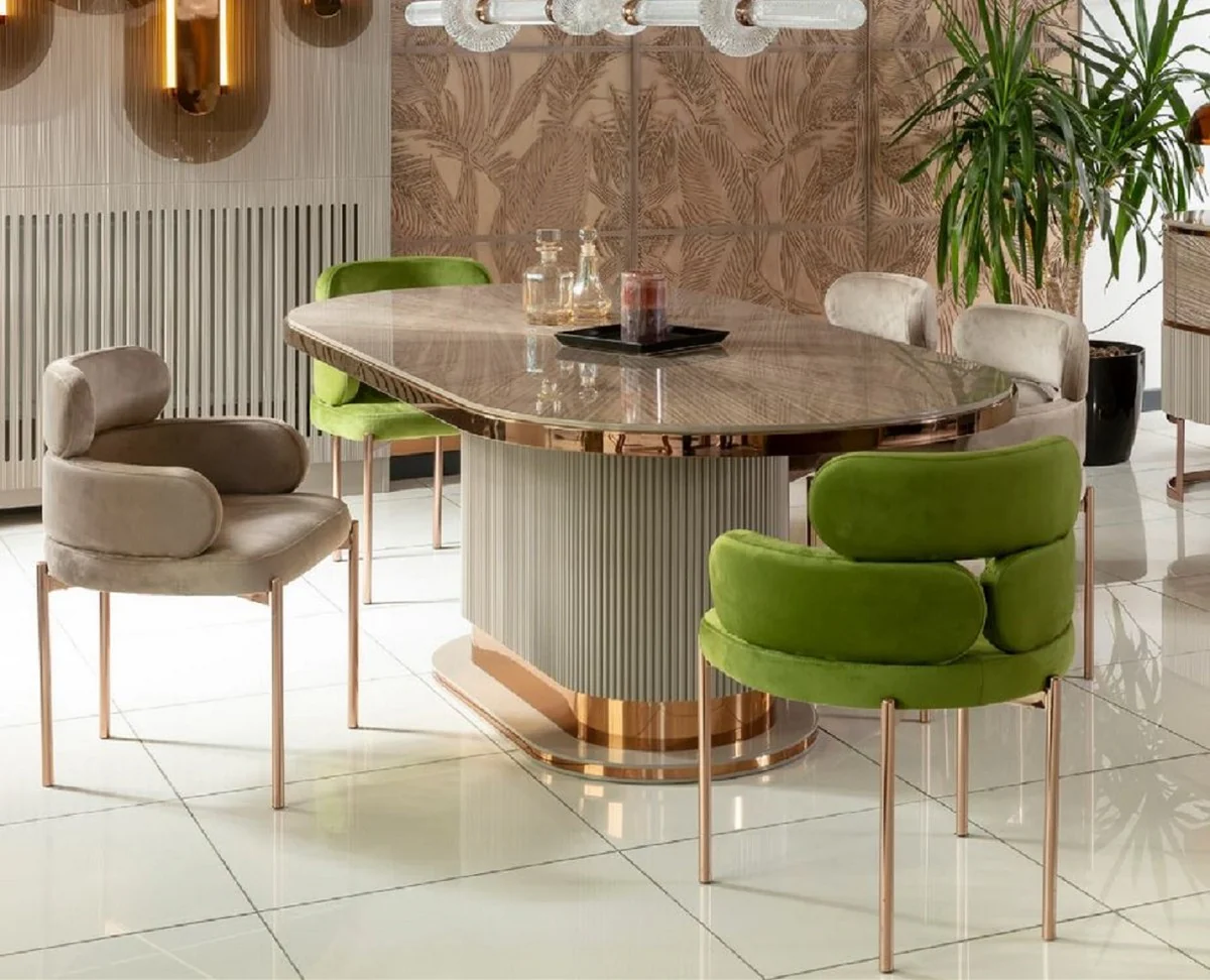 Luxus Esszimmer Set Grau / Grün / Kupfer