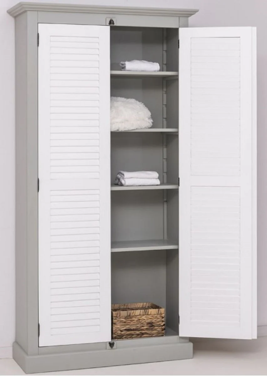 Landhausstil Kleiderschrank Grau / Weiß 109 x 40 x H. 210 cm - Massivholz Schlafzimmerschrank mit 2 Türen - Landhausstil Schlafzimmer Möbel - Massivholz Möbel im Landhausstil