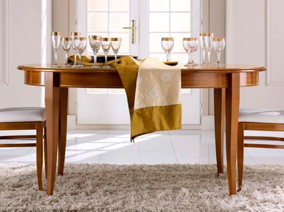 Luxus Biedermeier Esstisch Braun - Ovaler ausziehbarer Massivholz Esszimmertisch - Biedermeier Esszimmer Möbel - Luxus Qualität - Made in Italy