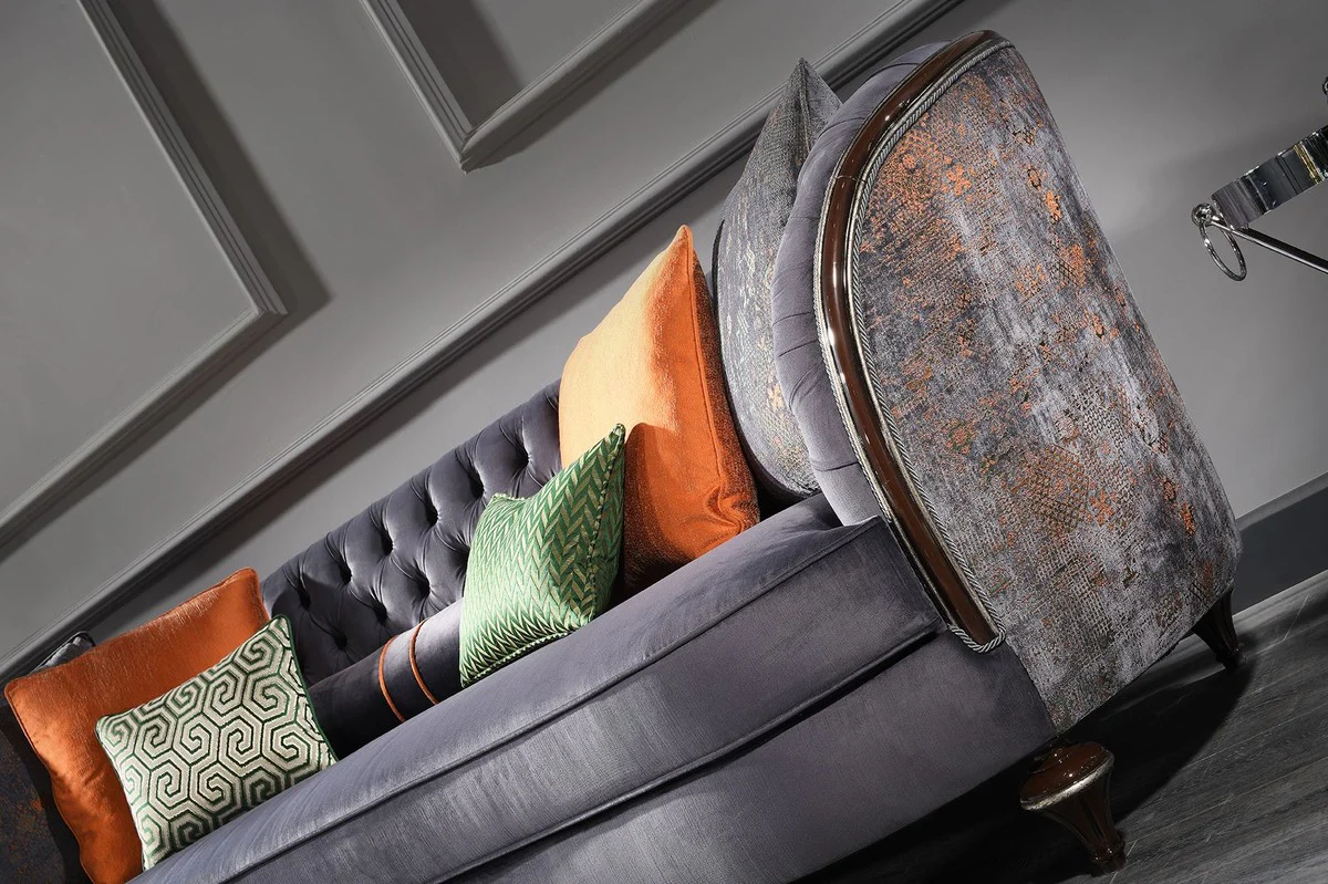 Luxus Barock Sofa Lila / Braun / Silber - Handgefertigtes Wohnzimmer Sofa - Barock Wohnzimmer Möbel