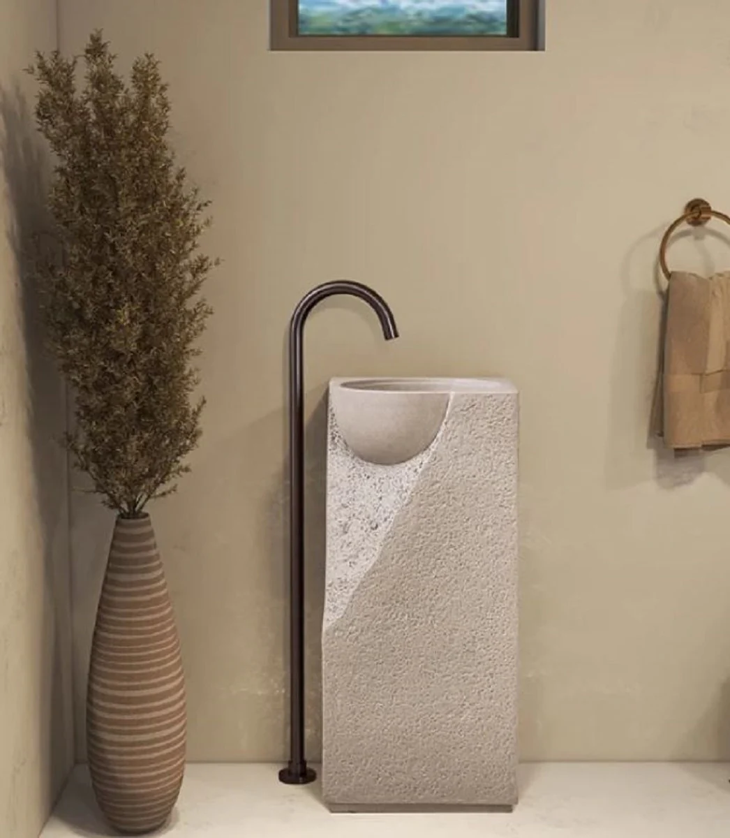 Luxus Waschtisch Grau 40 x 40 x H. 86 cm - Keramik Waschtisch mit integriertem Waschbecken - Luxus Badezimmer Möbel - Hotel Möbel - Luxus Qualität - Made in Italy