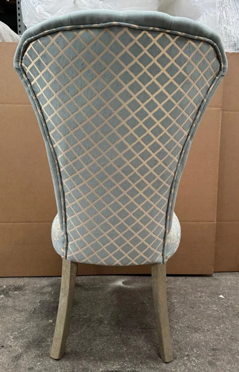 Luxus Barock Esszimmer Stuhl Türkis / Silber / Gold - Barock Möbel