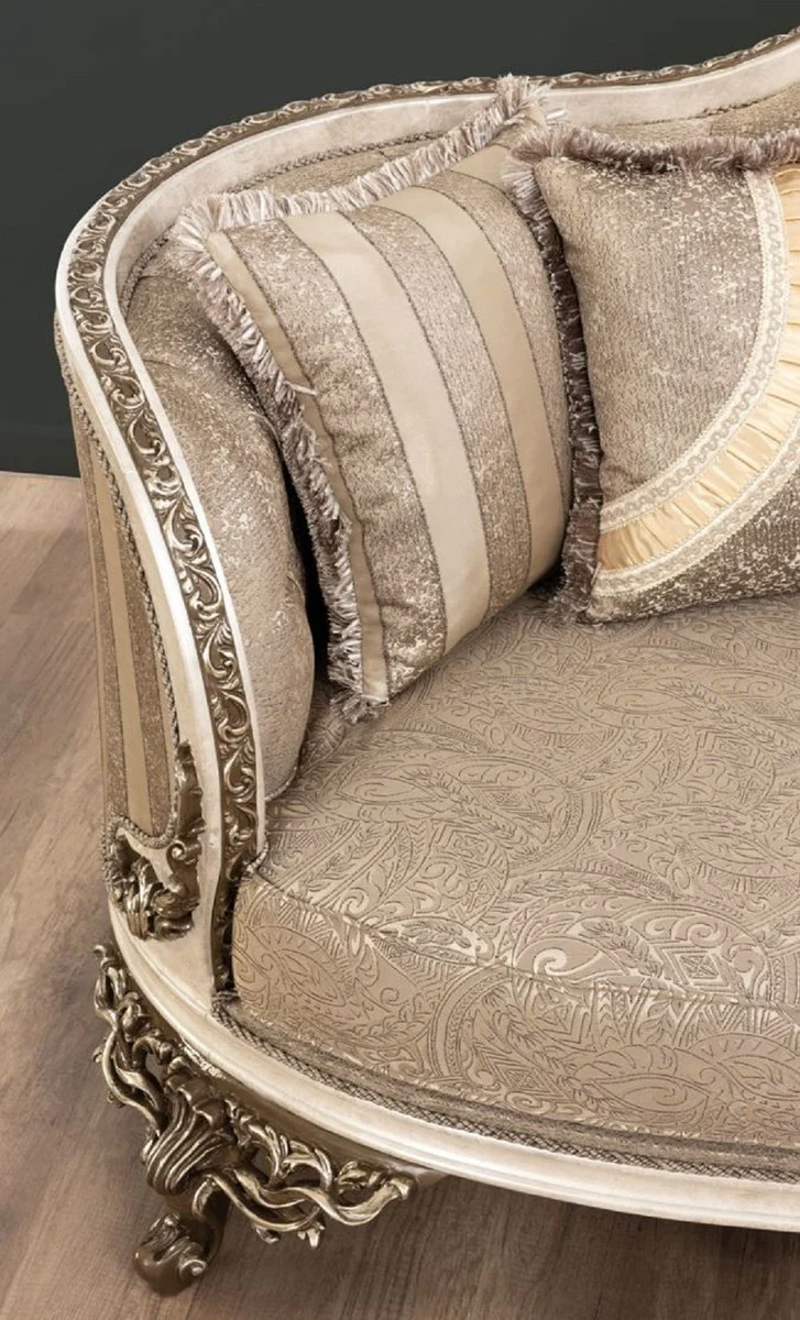 Luxus Barock Sofa Beige / Cremefarben / Braun / Gold - Prunkvolles Wohnzimmer Sofa mit elegantem Muster - Barock Wohnzimmer Möbel