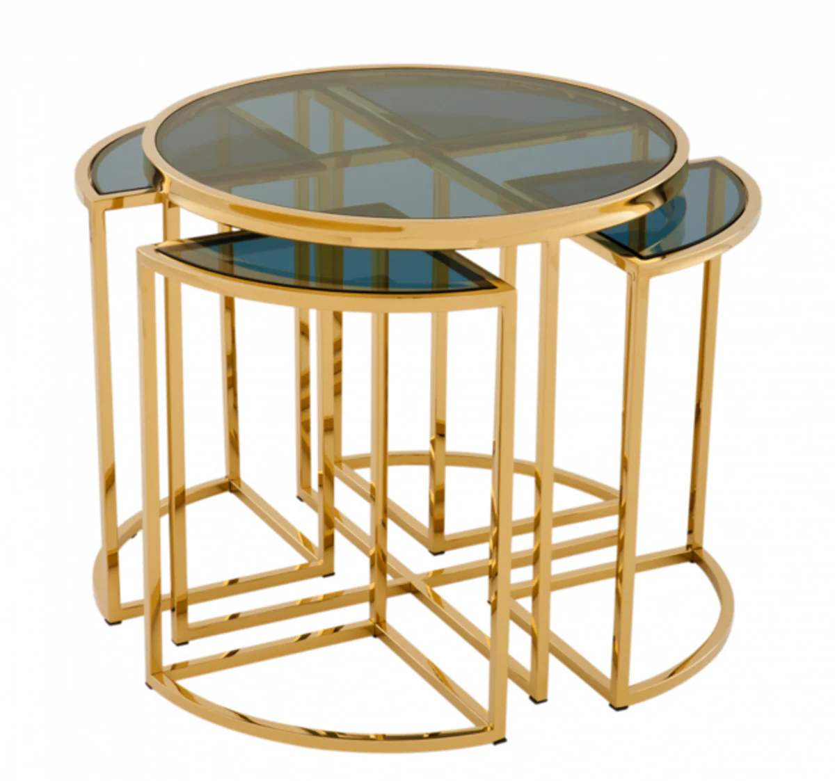 Luxus Art Deco Designer Beistelltisch 5er Set Gold mit Rauchglas - Luxus Qualität