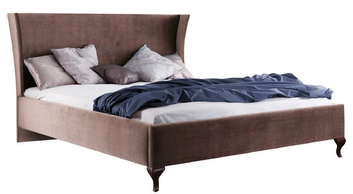 Luxus Jugendstil Doppelbett Taupe / Dunkelbraun 196,4 x 211 x H. 121 cm - Jugendstil Bett - Barock & Jugendstil Schlafzimmermöbel