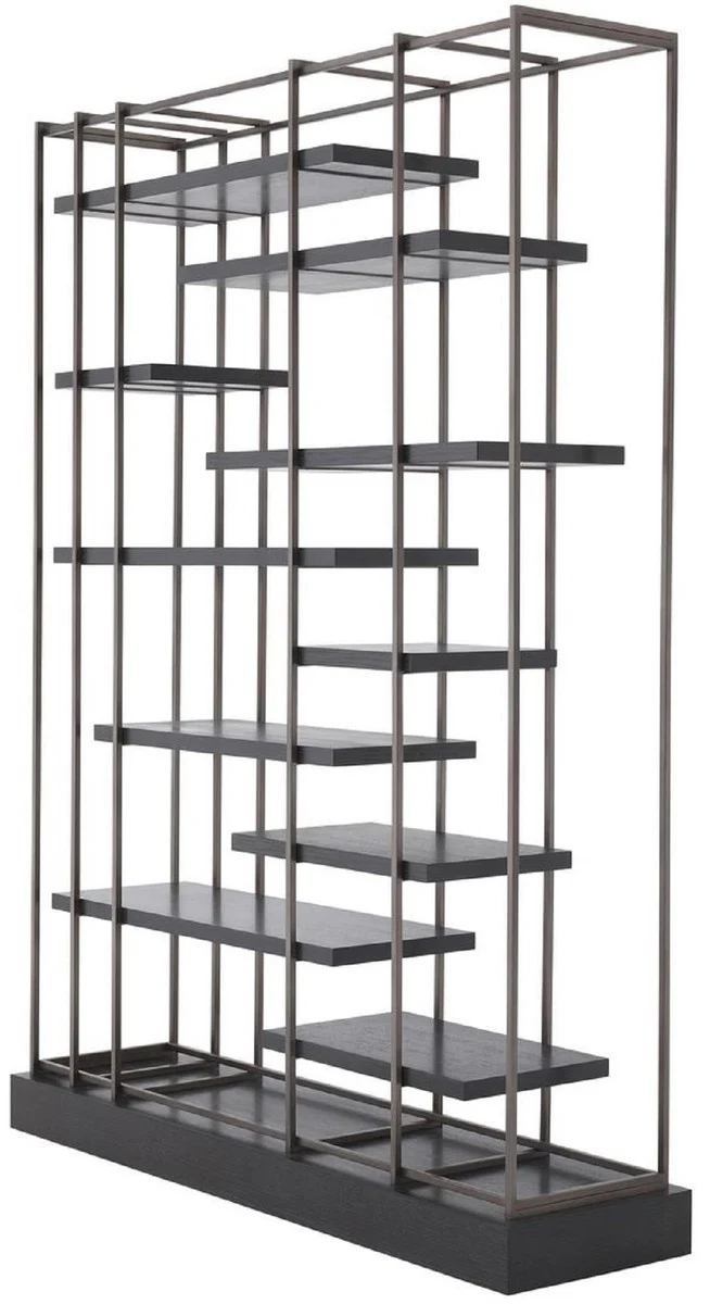 Luxus Regalschrank Schwarz / Bronze 166 x 45 x H. 222 cm - Bücherschrank - Wohnzimmerschrank - Büroschrank