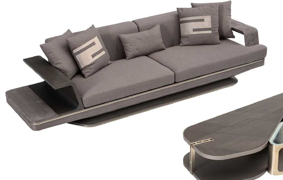 Luxus Sofa Grau / Silber 290 x 94 x H. 76 cm - Wohnzimmer Sofa - Hotel Sofa - Wohnzimmer Möbel - Wohnzimmer Einrichtung - Hotel Möbel - Luxus Möbel - Luxus Einrichtung