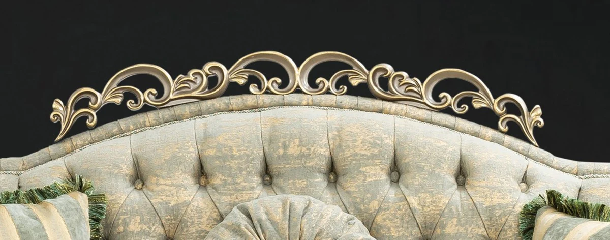 Luxus Barock Sofa Grün / Gold / Grau / Gold 225 x 90 x H. 110 cm - Prunkvolles Barockstil Wohnzimmer Sofa mit elegantem Muster - Barock Möbel