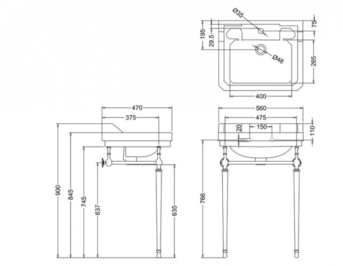 Jugendstil Stand Waschtisch Weiß / Chrom B 56cm Mod5 - Art Deco Waschbecken Barock Antik Stil