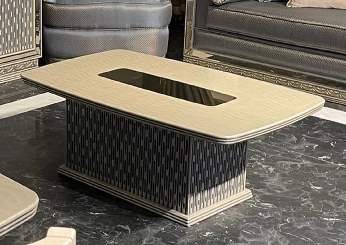 Luxus Art Deco Couchtisch Creme - Rechteckiger Wohnzimmertisch mit Glasplatte - Wohnzimmer Möbel - Art Deco Möbel - Luxus Möbel - Luxus Einrichtung - Wohnzimmer Einrichtung