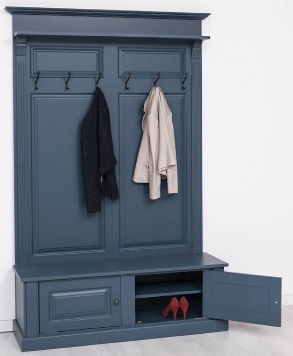 Landhausstil Massivholz Garderobenschrank Blau 140 x 41 x H. 210 cm - Wand Garderobe - Flur Schrank - Flurmöbel - Garderobenmöbel - Landhausstil Möbel
