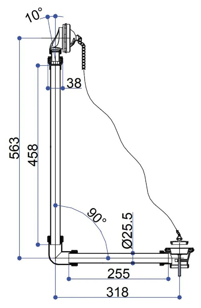 Luxus Jugendstil Badewannen Ablauf Gold 31,8 x H. 56,3 cm - Messing Badewannen Ablauf mit Stöpsel & Kette für freistehende Badewannen - Barock & Jugendstil Badezimmer Zubehör