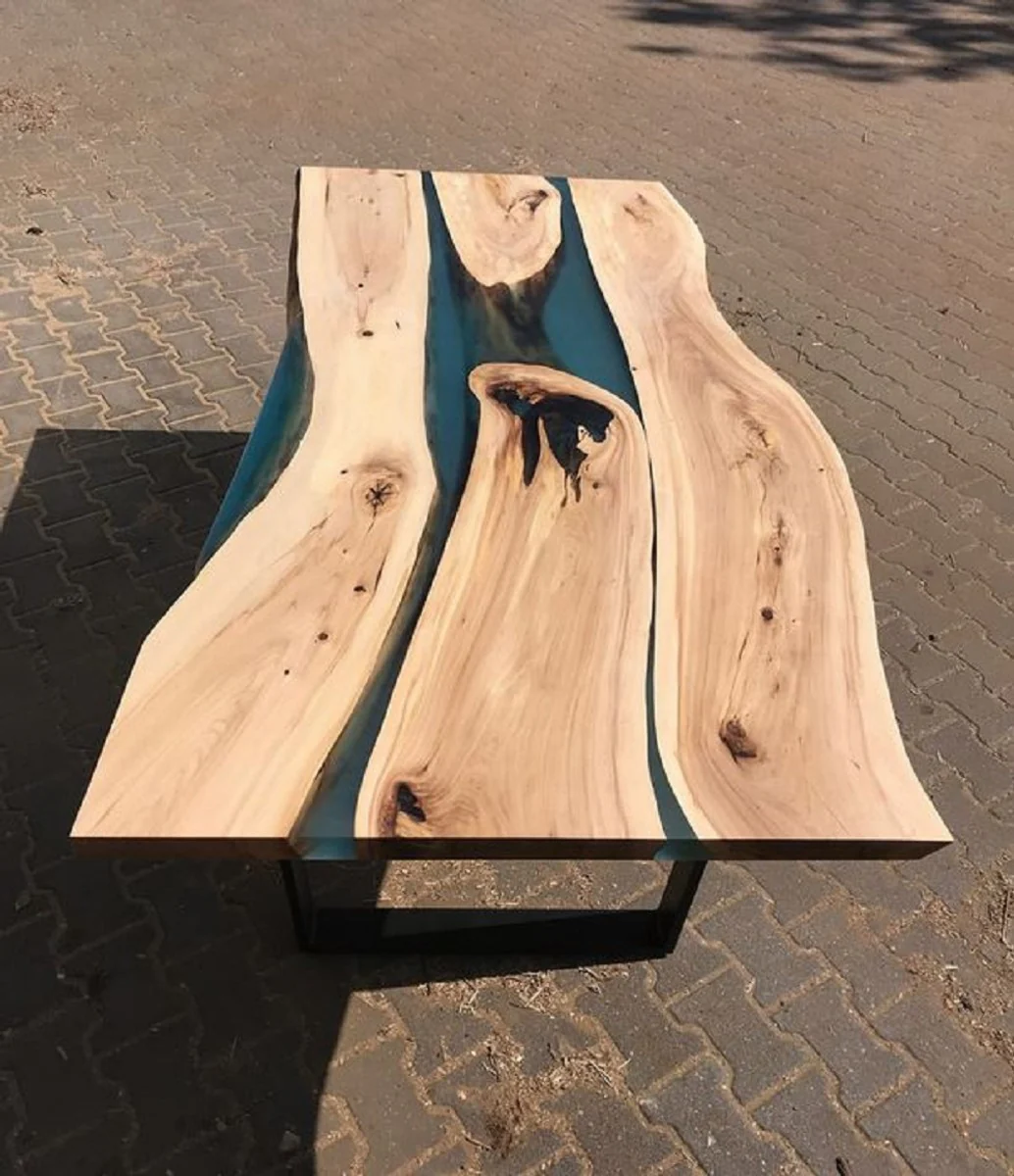 Luxus Esstisch Naturfarben / Blau / Schwarz 160 cm