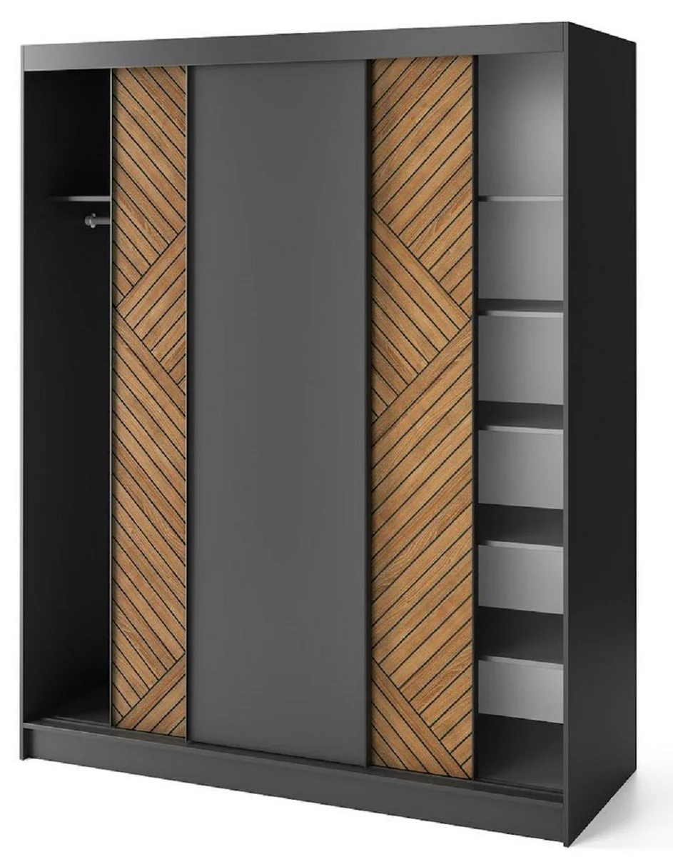 Luxus Schlafzimmerschrank Schwarz / Braun 180 x 60 x H. 220 cm - Kleiderschrank mit 3 Schiebetüren - Schlafzimmer Möbel - Hotel Möbel - Luxus Möbel