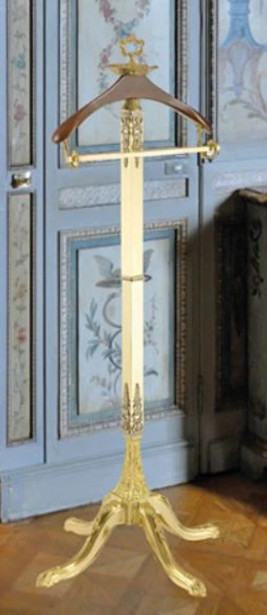 Luxus Barock Dressboy Weiß / Gold / Silber / Braun 40 x 40 x H. 133 cm - Edler Messing Kleiderständer - Barock Hotel Garderoben Möbel