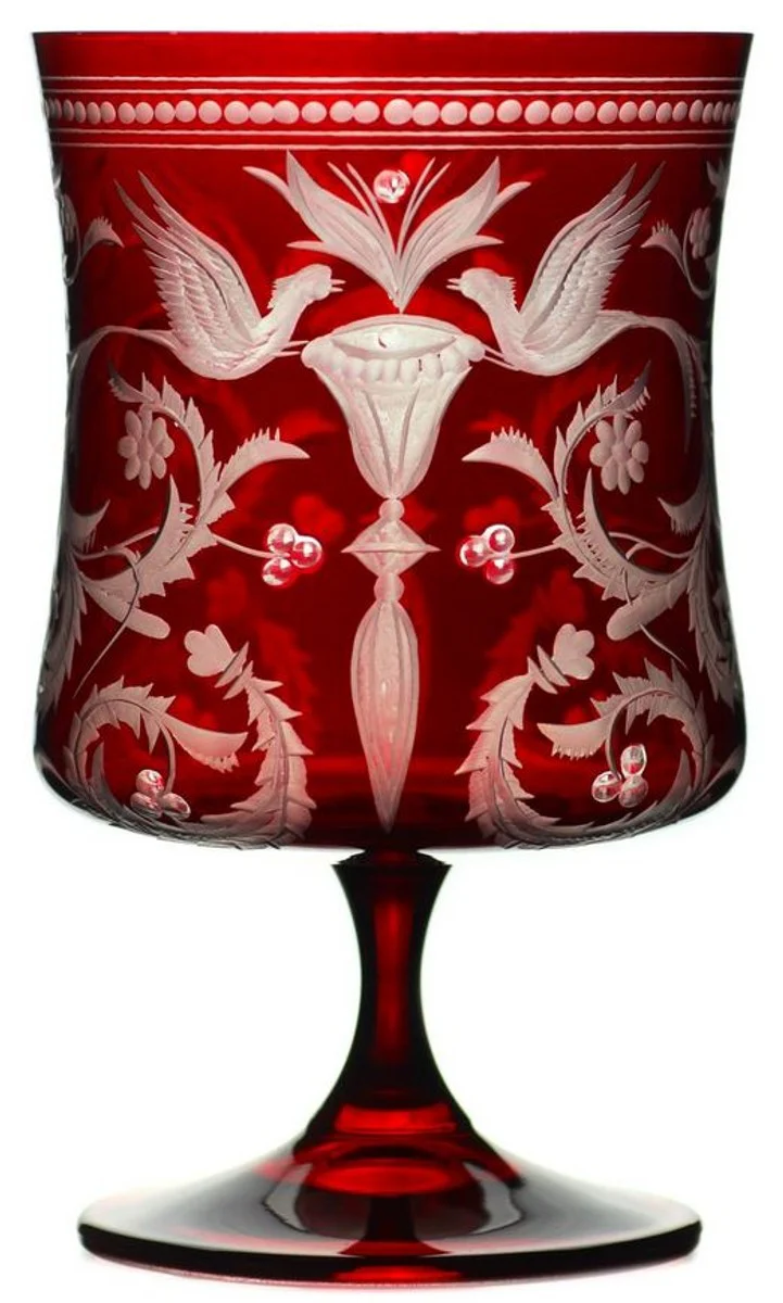 Luxus Brandy Glas 6er Set Rot / Silber Ø 9 x H. 14,5 cm - Handgefertigte und handgravierte Cognacgläser - Hotel & Restaurant Accessoires - Luxus Qualität