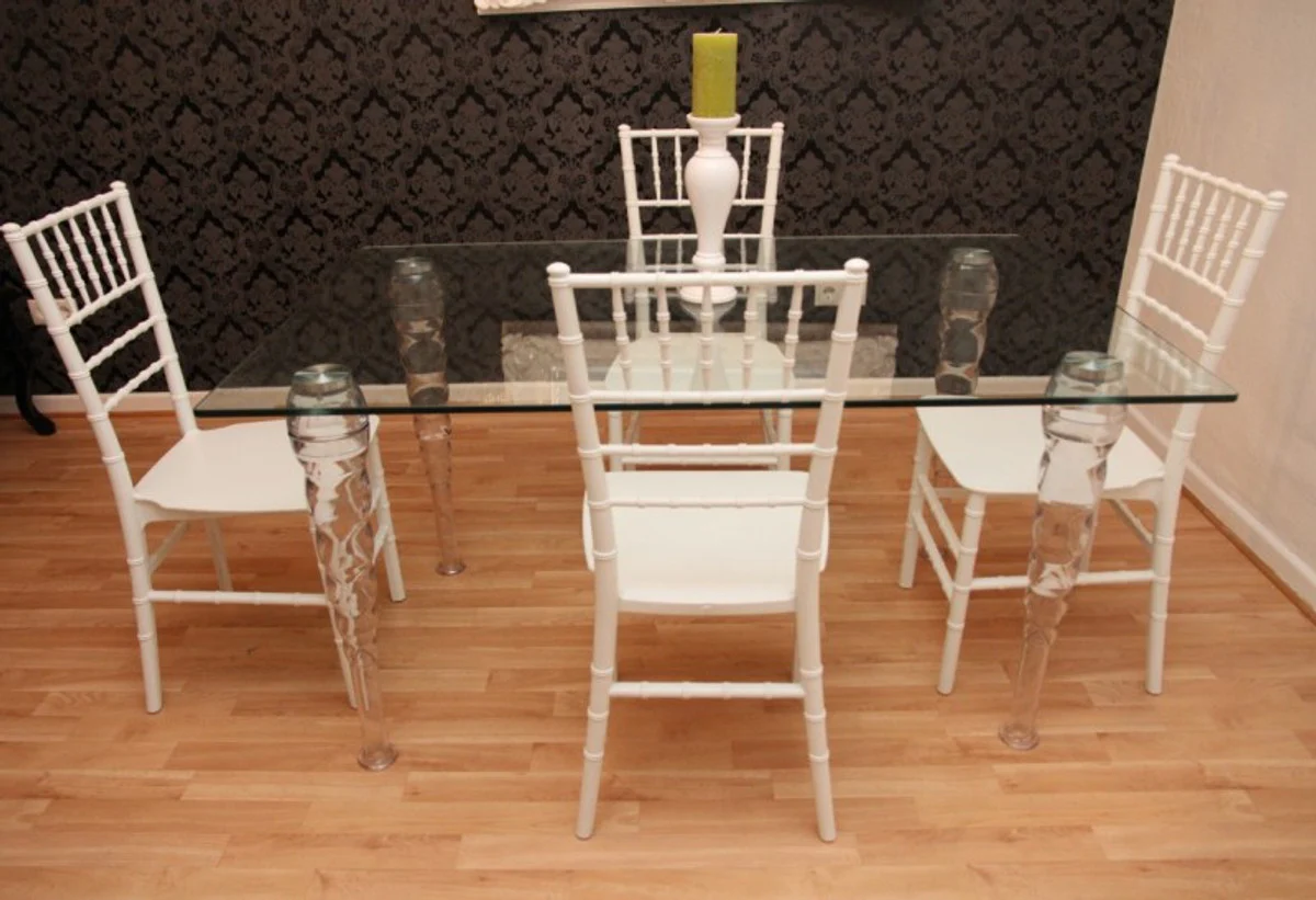 Designer Acryl Esszimmer Set - Ghost Chair Table - Polycarbonat Möbel - 1 Tisch + 4 Stühle - Designer Möbel Weiß - Designer Möbel