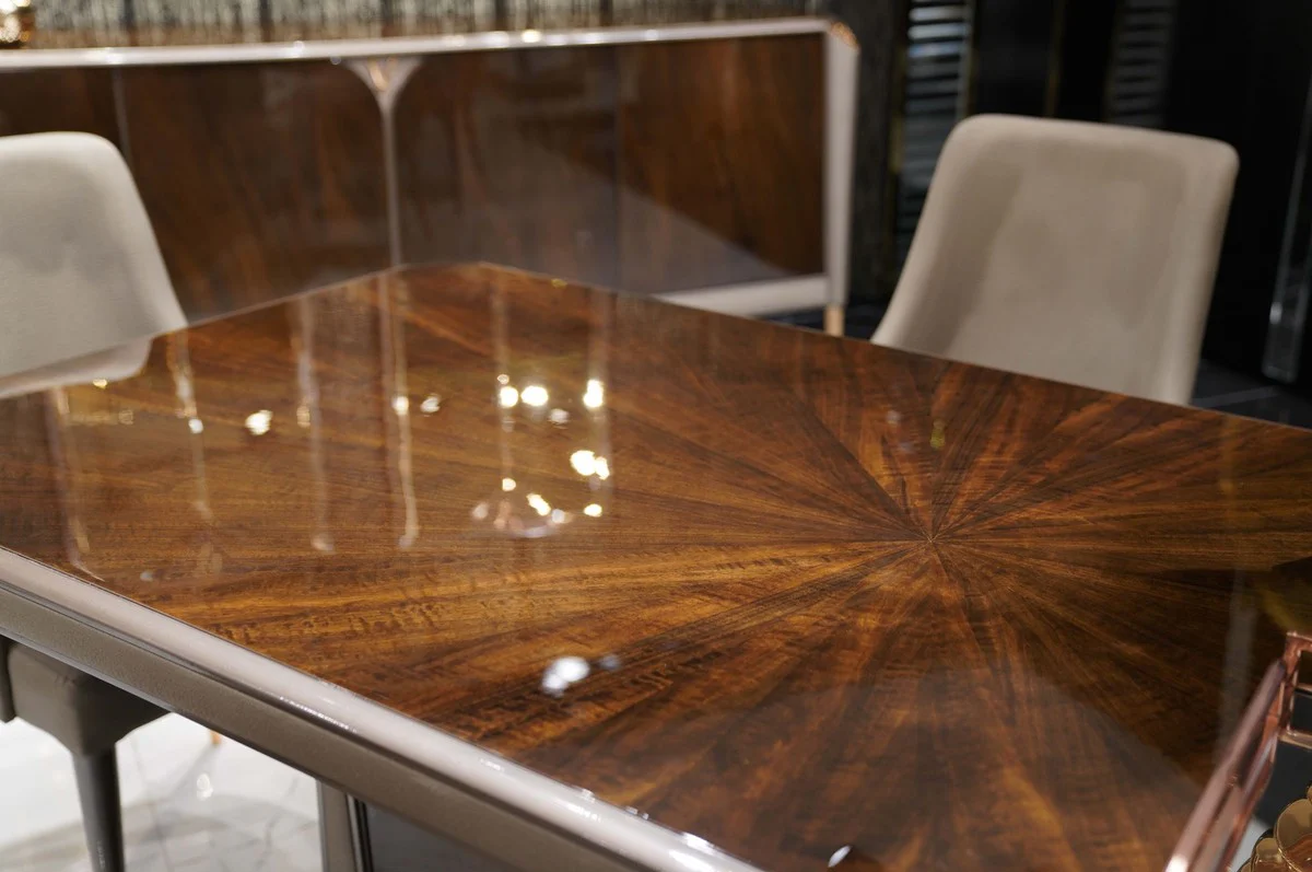 Luxus Esszimmer Set Dunkelbraun / Grau / Kupfer - 1 Luxus Esstisch & 6 Luxus Esszimmerstühle - Esszimmer Möbel - Luxus Möbel - Luxus Einrichtung - Esszimmer Einrichtung