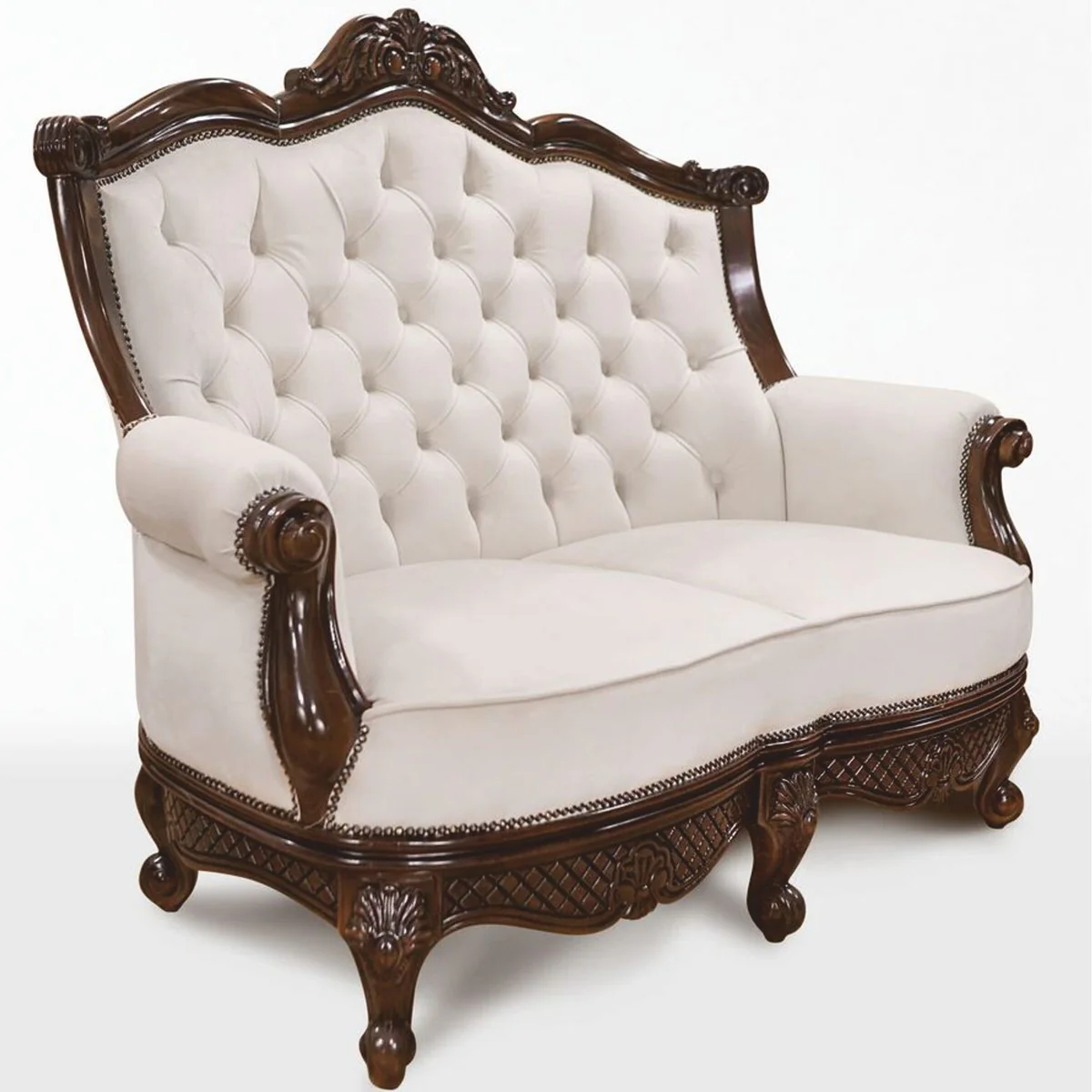 Luxus Barock Leder Sofa Weiß / Dunkelbraun 150 cm - Barock Möbel