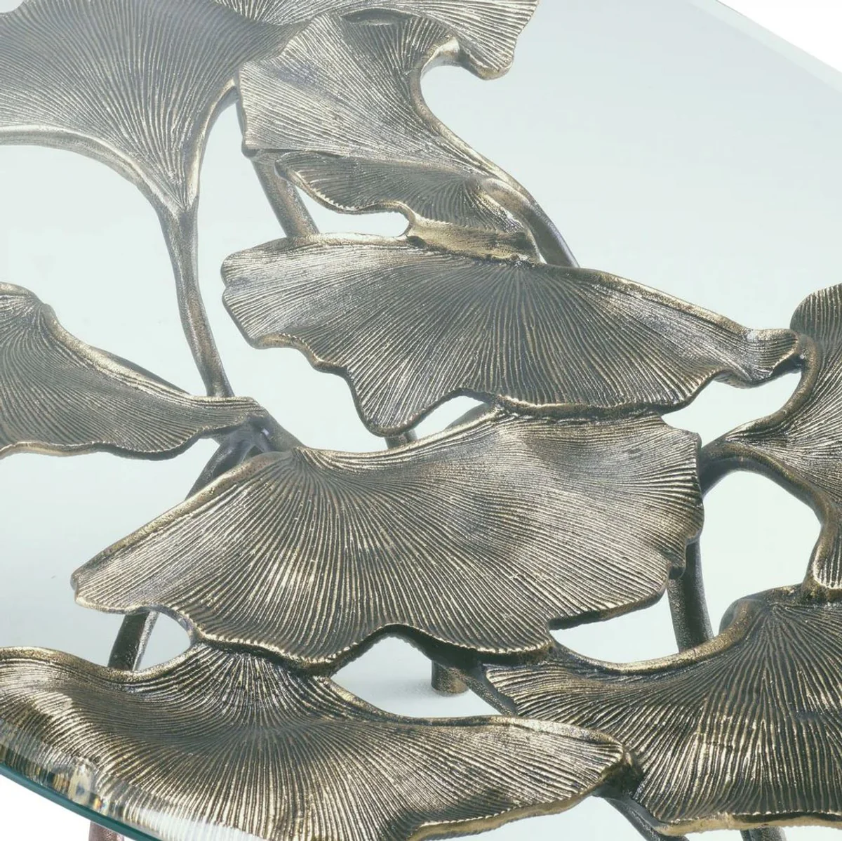 Luxus Couchtisch Vintage Messing 130 x 70 x H. 46 cm - Ovaler Aluminium Wohnzimmertisch mit Glasplatte - Luxus Möbel - Wohnzimmer Möbel - Luxus Einrichtung