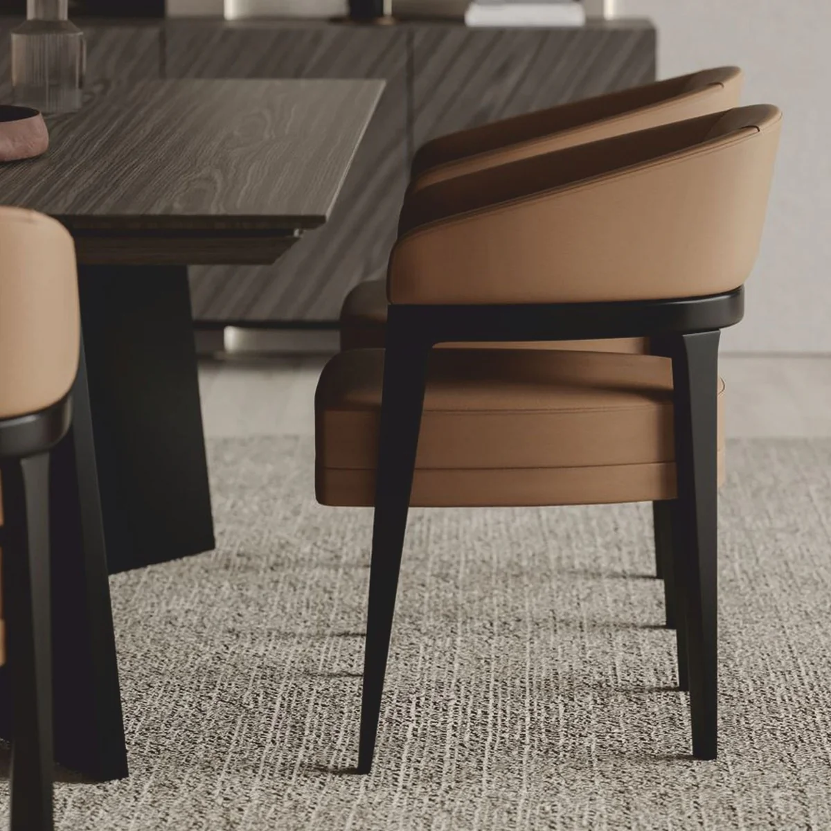 Luxus Esszimmer Stuhl 6er Set mit Armlehnen Braun / Schwarz - Hotel & Esszimmer Möbel