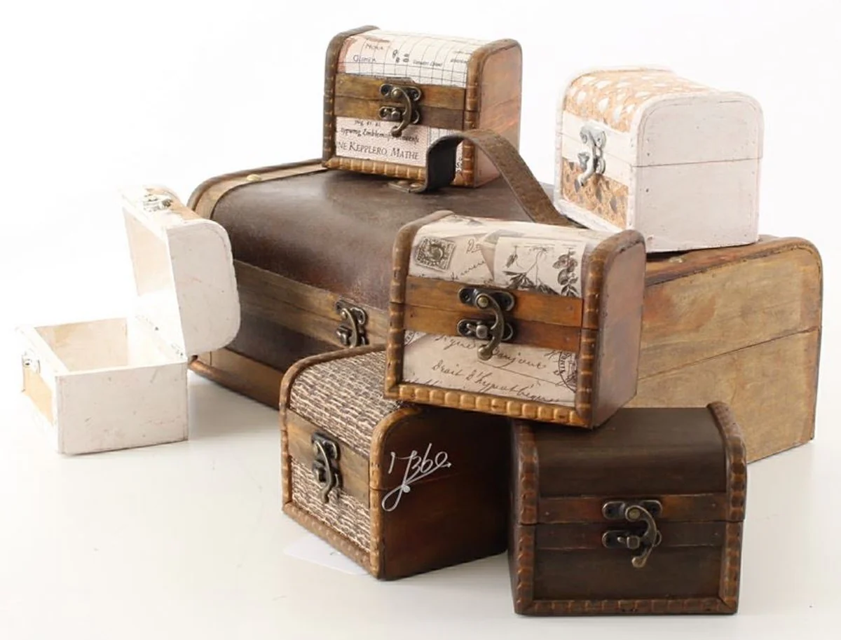 Art Deco Holz Schmuckkästen 7er Set Braun / Mehrfarbig - Deko Truhen