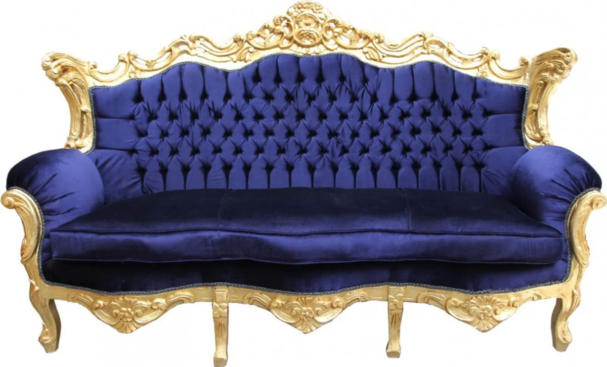 Barock Sofa Master Royal Blau / Gold - Wohnzimmer Möbel Couch Lounge