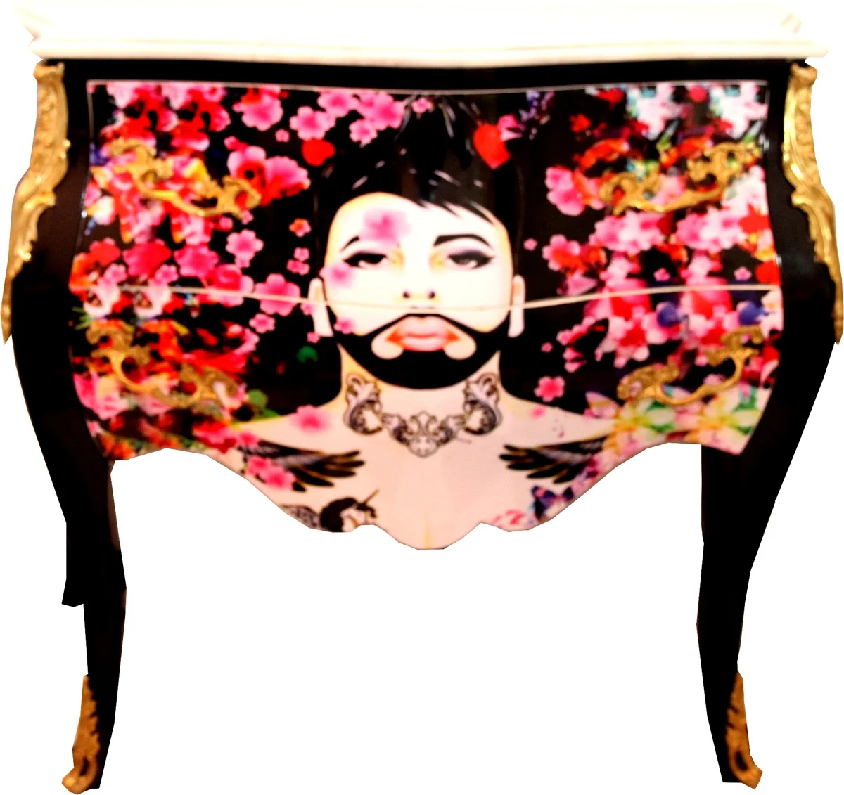 Pompöös by Barock Kommode von Harald Glööckler Schwarz / Gold mit weißer Marmorplatte