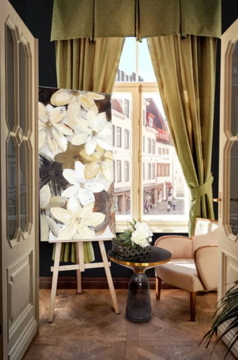 Luxus Beistelltisch Schwarz / Grau / Gold Ø 50 x H. 53 cm - Runder Glas Tisch - Moderne Wohnzimmer Möbel