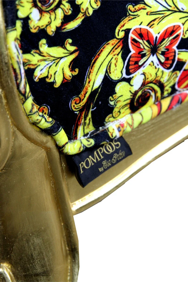 Pompöös by Luxus Ballon Barock Sessel Schwarz / Gold / Butterfly & Flower Design mit glitzernder Krone - Pompööser Barock Sessel designed by Harald Glööckler