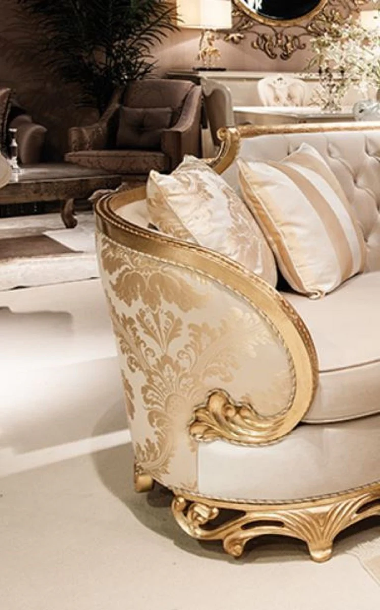 Luxus Barock Sofa Beige / Gold - Prunkvolles Wohnzimmer Sofa - Barockstil Wohnzimmer Möbel - Luxus Möbel im Barockstil - Barock Einrichtung - Edel & Prunkvoll