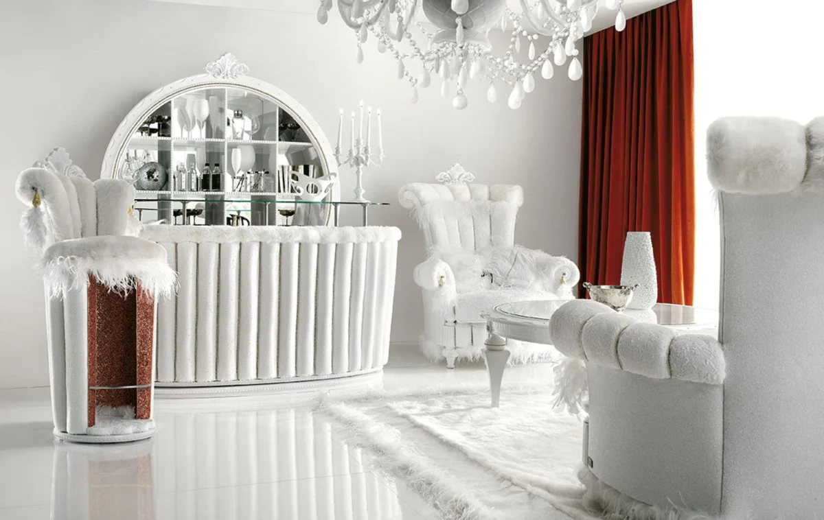 Luxus Barock Barstuhl Weiß / Rot / Gold - Prunkvoller Barhocker im Barockstil - Prunkvolle Barock Bar & Hotel Möbel - Erstklassische Qualität - Made in Italy