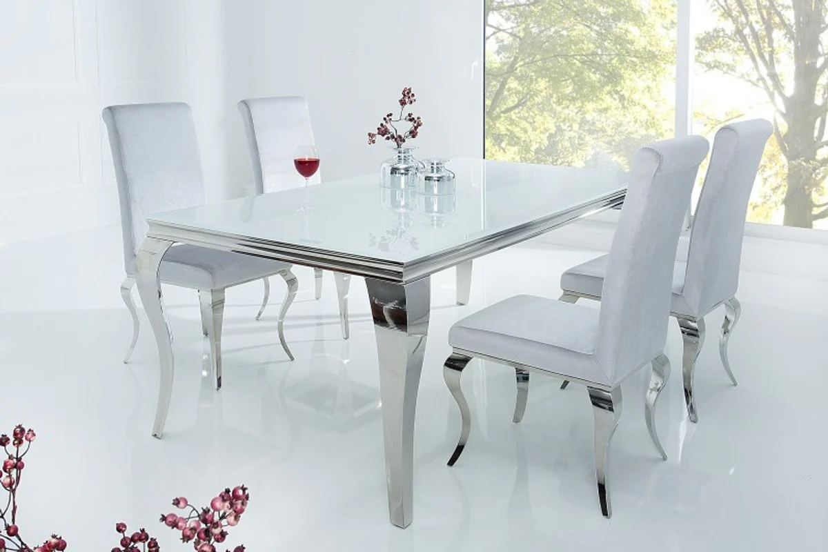 Designer Esstisch 180 cm Weiss / Silber - Modern Barock