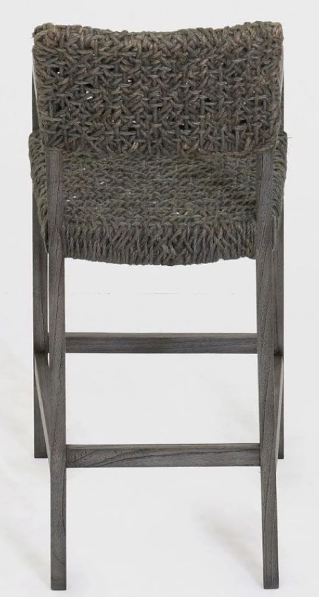 Luxus Barstuhl mit Armlehnen Grau 55 x 64 x H. 114 cm - Massivholz Stuhl mit edlem Rattangeflecht - Luxus Massivholz Bar Möbel