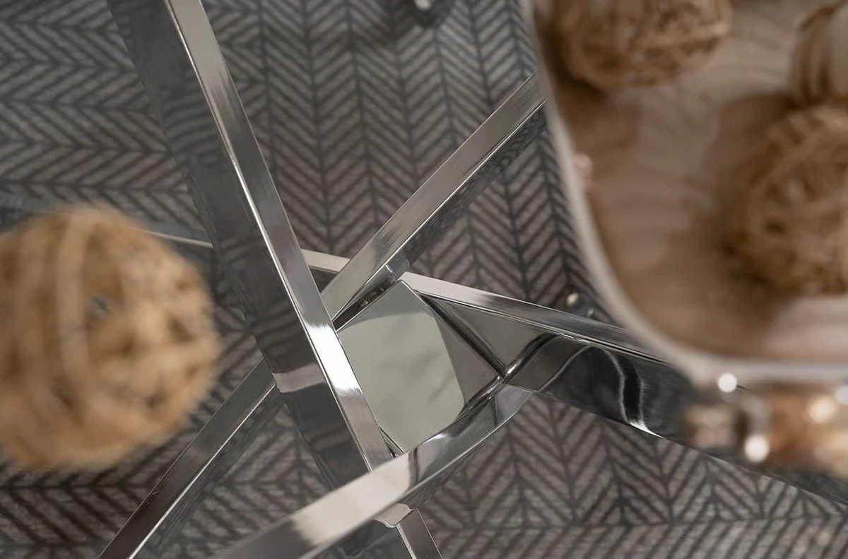 Luxus Esstisch Silber 140 x 80 x H. 75 cm - Rechteckiger Esszimmertisch mit gehärteter Glasplatte - Esszimmer Möbel - Küchen Möbel