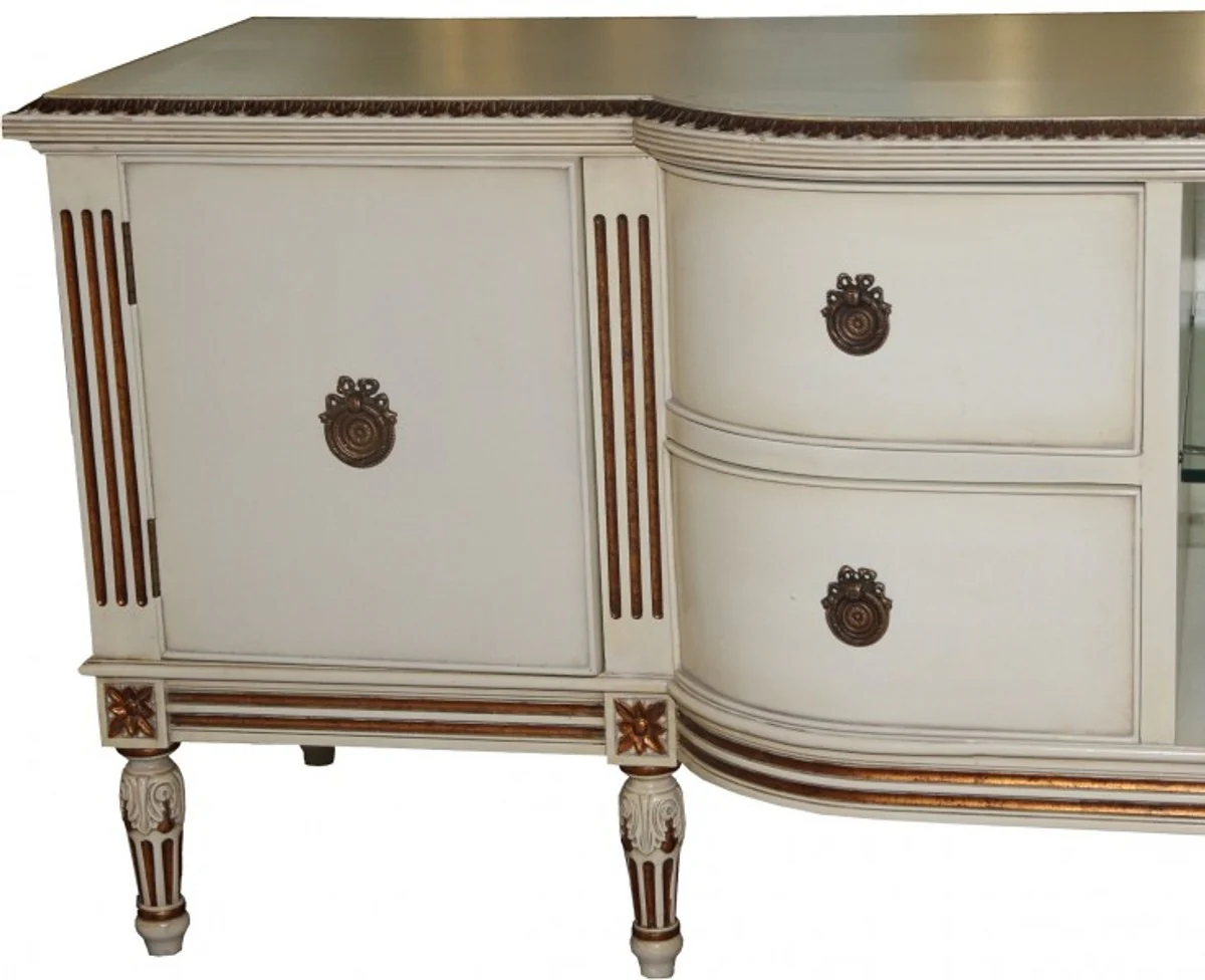 Barock Fernsehkommode mit 4 Schubladen und 2 Türen Antik Creme/Gold 190 cm - Fernsehschrank - Sideboard - Unikat!