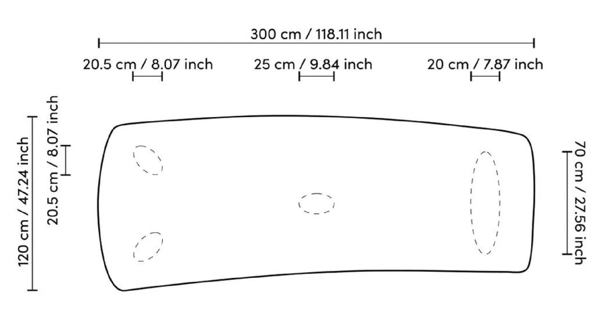 Luxus Esstisch Naturfarben 300 x 120 x H. 76,5 cm - Massivholz Küchentisch mit leicht gebogener Tischplatte - Esszimmer Möbel - Küchen Möbel - Luxus Möbel - Luxus Einrichtung