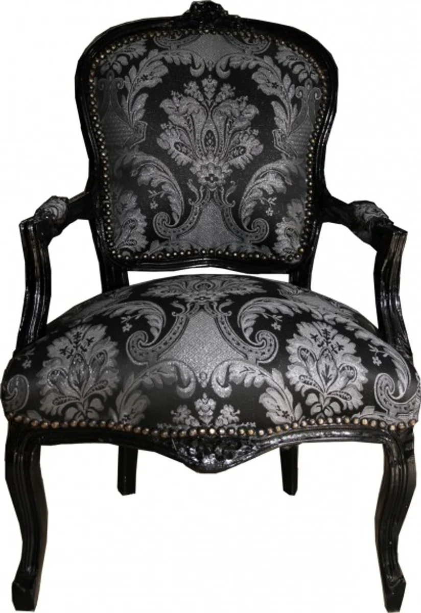 Barock Salon Stuhl Schwarz Muster / Schwarz - Antik Stil Möbel