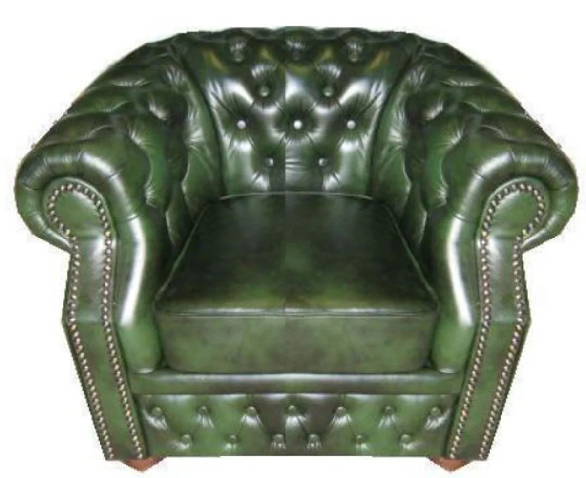 Echtleder Sessel Dunkelgrün 120 x 90 x H. 80 cm - Chesterfield Sessel
