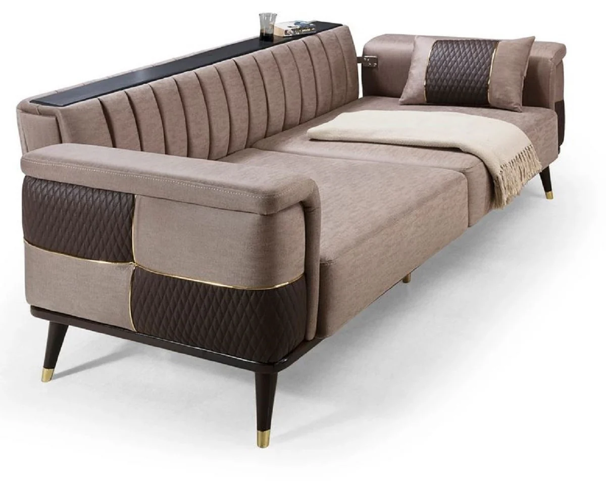 Luxus Schlafsofa Braun / Dunkelbraun / Gold 225 x 94 x H. 83 cm - Modernes Wohnzimmer Sofa - Wohnzimmer Möbel