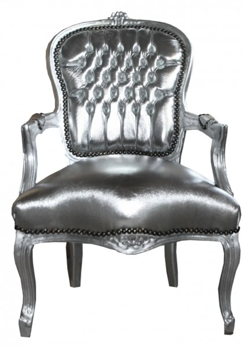 Barock Salon Stuhl Silber / Silber